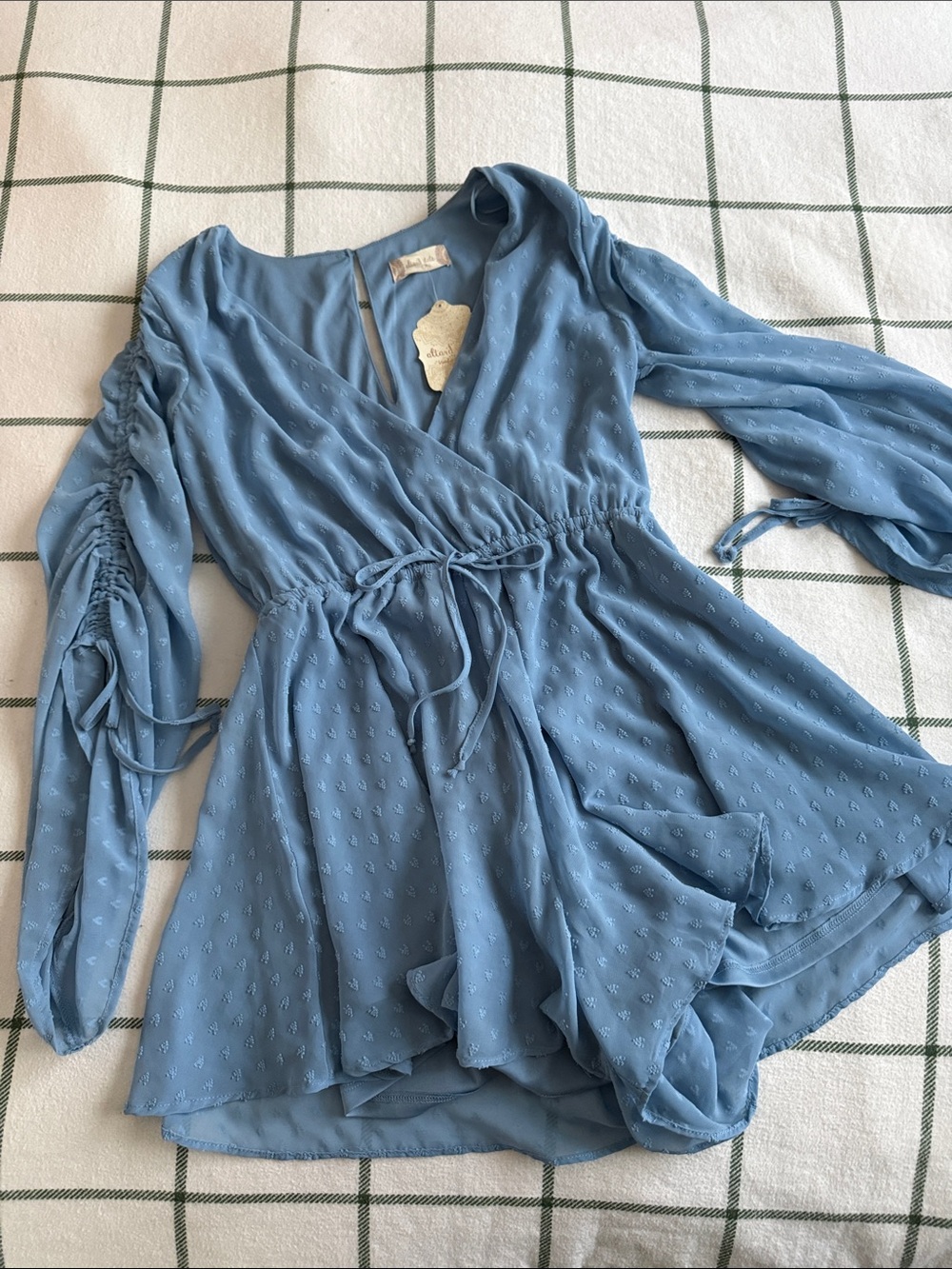 Light Blue Textured Wrap Romper